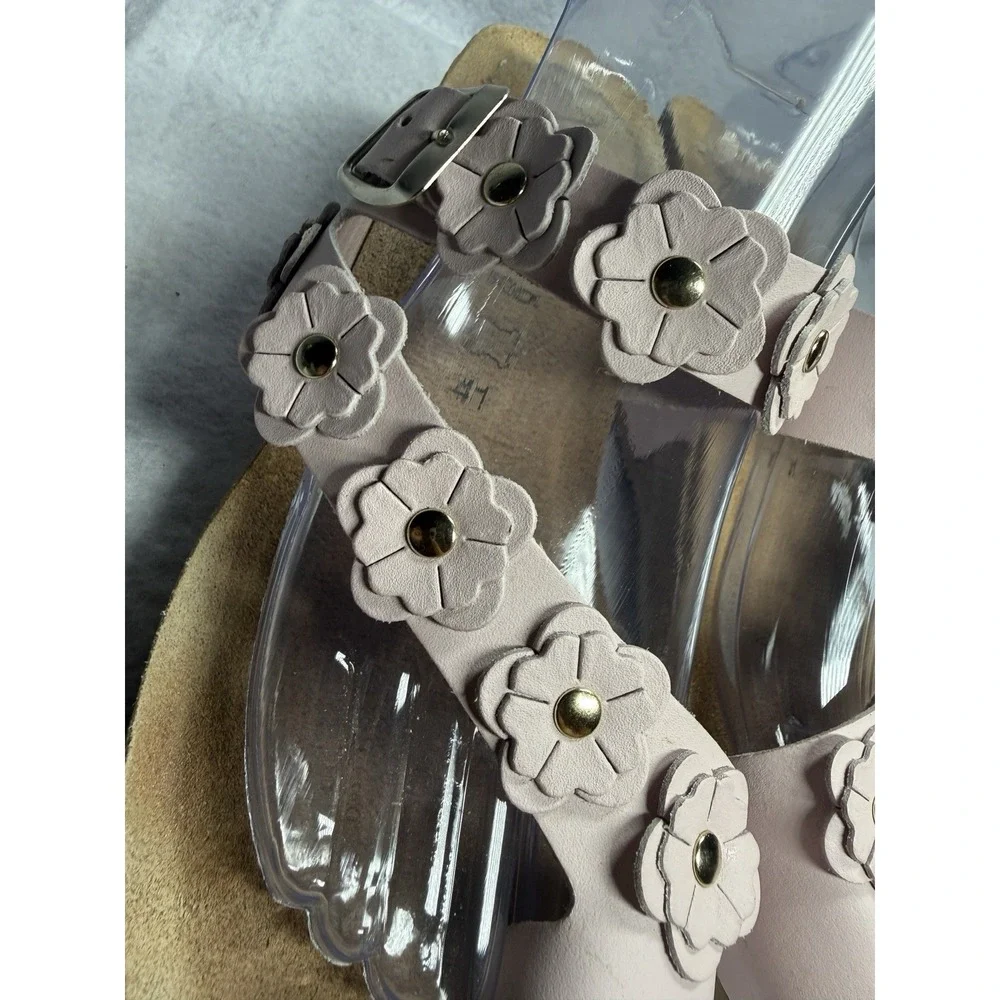 Autenti Spain Leather Floral Cork Wedge Sandals Womens EU 41/US 10 Pink Slip On